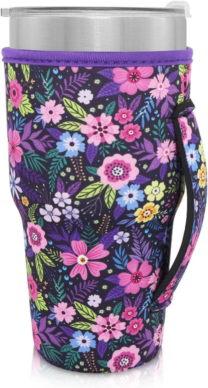 Cup Holder with Handle, 20oz-24oz Tumbler Cups, Tropical | Neoprene, Insulator Bottle Sleeve, Reusable Iced Coffee Sleeve For 30oz - 32oz Large Coffee Cups - Colors B