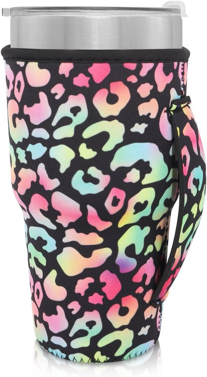 Cup Holder with Handle, 20oz-24oz Tumbler Cups, Tropical | Neoprene, Insulator Bottle Sleeve, Reusable Iced Coffee Sleeve For 30oz - 32oz Large Coffee Cups - Colors B