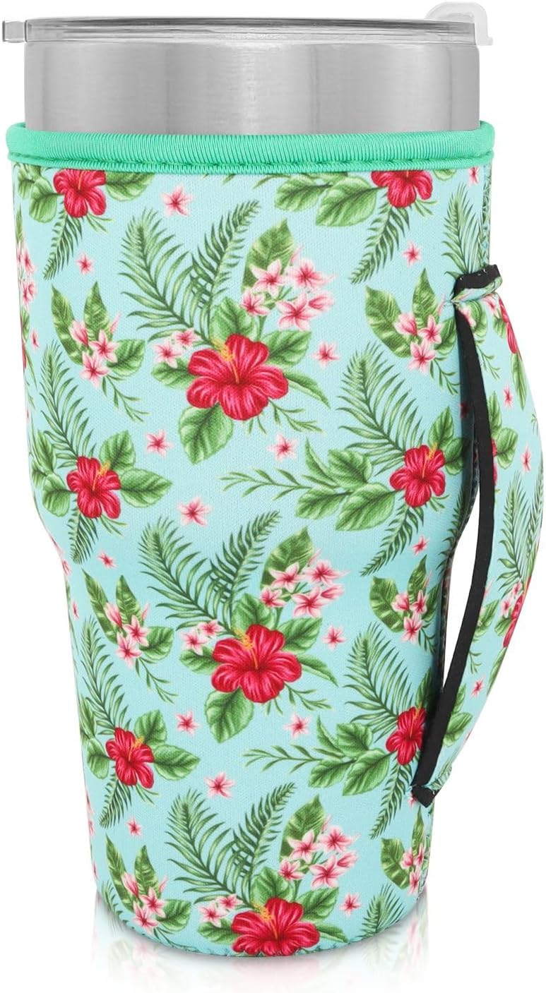 Cup Holder with Handle, 20oz-24oz Tumbler Cups, Tropical | Neoprene, Insulator Bottle Sleeve, Reusable Iced Coffee Sleeve For 30oz - 32oz Large Coffee Cups - Colors B