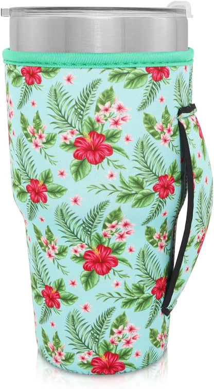Cup Holder with Handle, 20oz-24oz Tumbler Cups, Tropical | Neoprene, Insulator Bottle Sleeve, Reusable Iced Coffee Sleeve For 30oz - 32oz Large Coffee Cups - Colors B