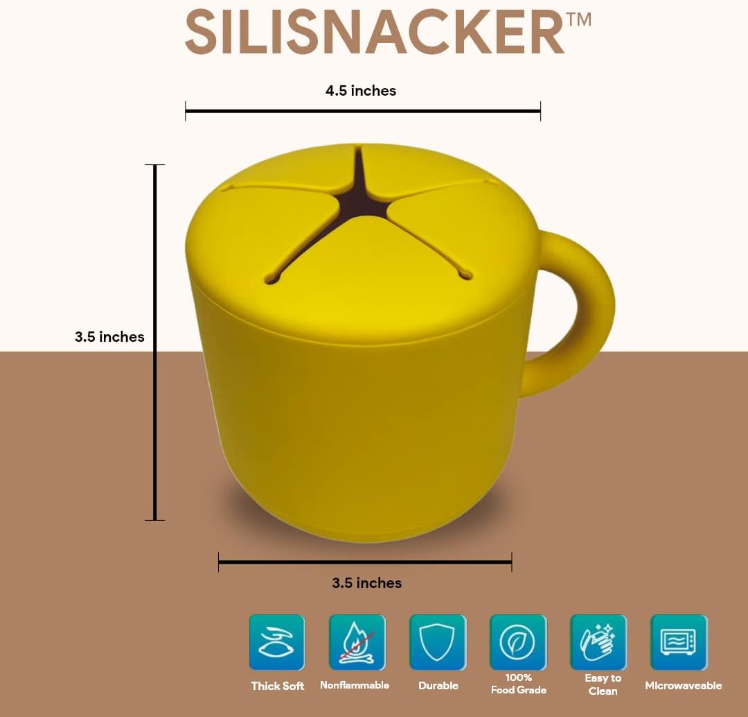 SiliSnacker™ Snack Cup | Silicone Snack Container | Toddler and Baby Snack Catcher (Spicy Mustard)