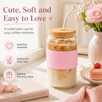 Glass Cup with Lid and Straw, 16 oz Reusable Iced Coffee Cup with Bamboo Lid, Lemon Yellow Silicone Sleeve and Cleaning Brush, for Cold Brew and Iced Drinks,Lemon Yellow