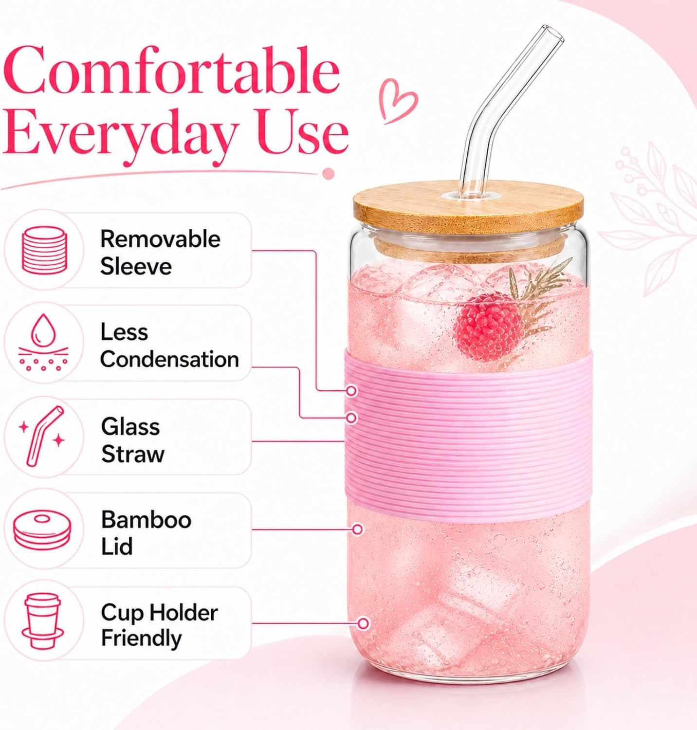 Glass Cup with Lid and Straw, 16 oz Reusable Iced Coffee Cup with Bamboo Lid, Lemon Yellow Silicone Sleeve and Cleaning Brush, for Cold Brew and Iced Drinks,Lemon Yellow