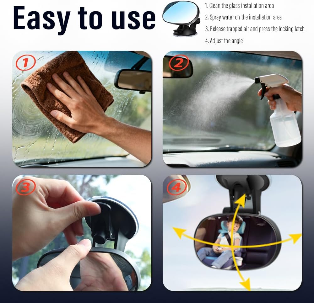 Baby Car Mirror Rear Facing,Suction Cup HD Wide Angle Convex Mirror Car Rearview Mirrors with 360° Adjustable,Essential Interior Accessories Baby Mirrors (Suction cup)