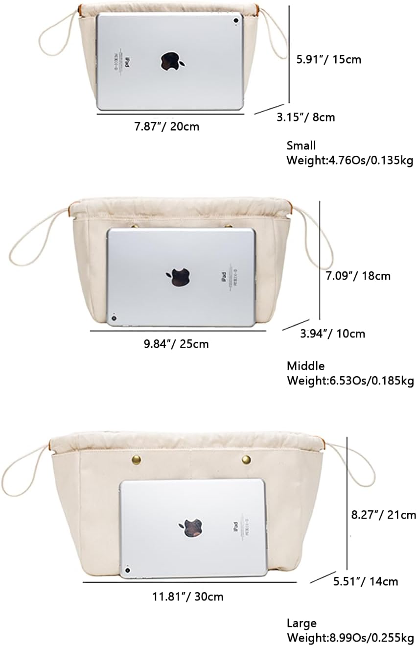 Cotton Canvas Lady Women Travel Handbag Organizer Insert for Tote Handbag (S)