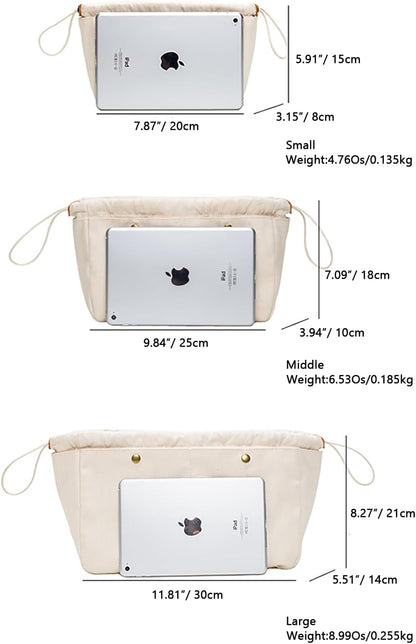 Cotton Canvas Lady Women Travel Handbag Organizer Insert for Tote Handbag (S)