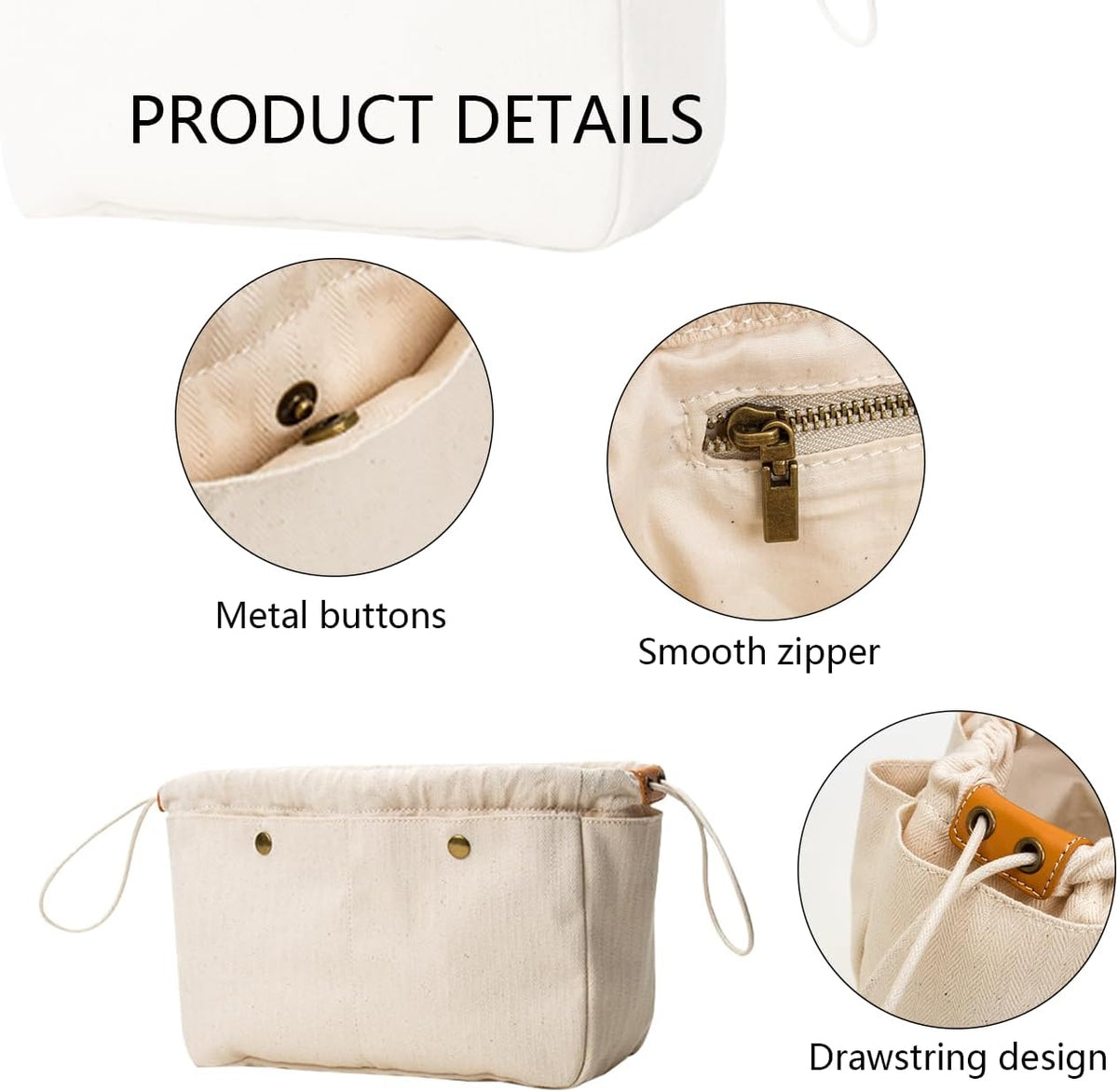 Cotton Canvas Lady Women Travel Handbag Organizer Insert for Tote Handbag (S)