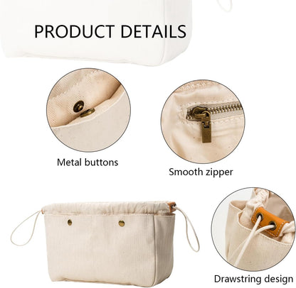 Cotton Canvas Lady Women Travel Handbag Organizer Insert for Tote Handbag (S)