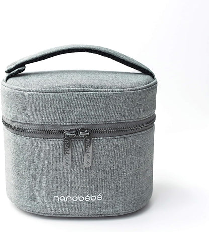 Nanobebe Breastmilk Baby Bottle Deluxe Cooler & Travel Bag with Ice Pack Included. Compact Triple Insulated, Easily attaches to Stroller or Diaper Bag- Grey