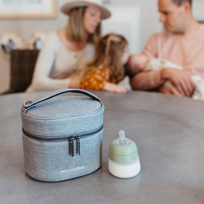 Nanobebe Breastmilk Baby Bottle Deluxe Cooler & Travel Bag with Ice Pack Included. Compact Triple Insulated, Easily attaches to Stroller or Diaper Bag- Grey