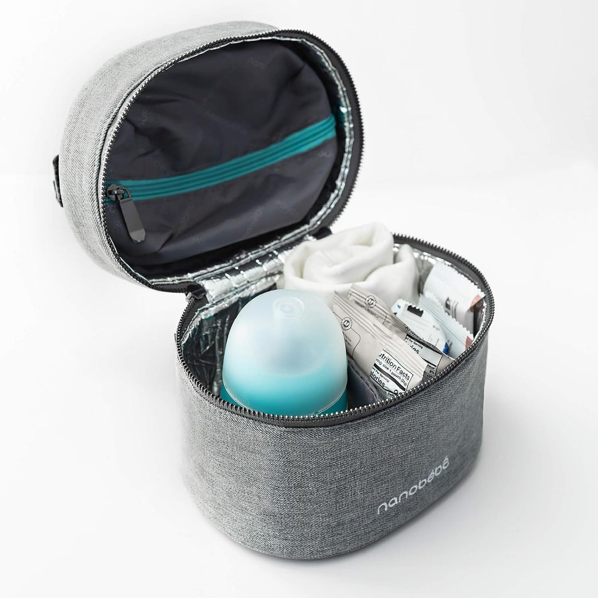 Nanobebe Breastmilk Baby Bottle Deluxe Cooler & Travel Bag with Ice Pack Included. Compact Triple Insulated, Easily attaches to Stroller or Diaper Bag- Grey
