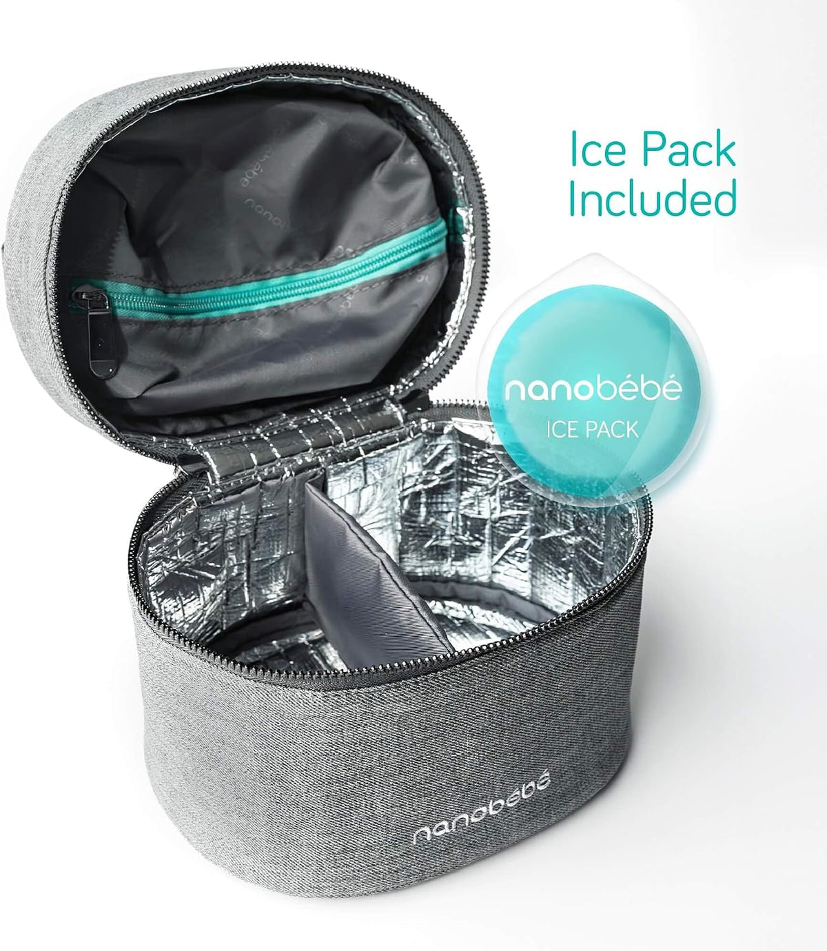 Nanobebe Breastmilk Baby Bottle Deluxe Cooler & Travel Bag with Ice Pack Included. Compact Triple Insulated, Easily attaches to Stroller or Diaper Bag- Grey