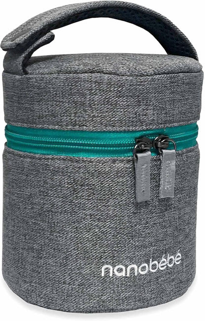 Nanobebe Breastmilk Baby Bottle Deluxe Cooler & Travel Bag with Ice Pack Included. Compact Triple Insulated, Easily attaches to Stroller or Diaper Bag- Grey