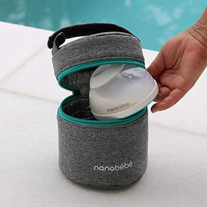 Nanobebe Breastmilk Baby Bottle Deluxe Cooler & Travel Bag with Ice Pack Included. Compact Triple Insulated, Easily attaches to Stroller or Diaper Bag- Grey