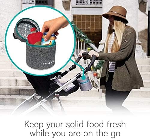 Nanobebe Breastmilk Baby Bottle Deluxe Cooler & Travel Bag with Ice Pack Included. Compact Triple Insulated, Easily attaches to Stroller or Diaper Bag- Grey