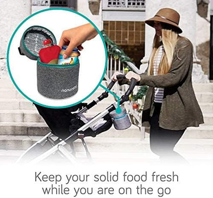 Nanobebe Breastmilk Baby Bottle Deluxe Cooler & Travel Bag with Ice Pack Included. Compact Triple Insulated, Easily attaches to Stroller or Diaper Bag- Grey