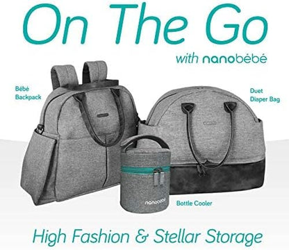 Nanobebe Breastmilk Baby Bottle Deluxe Cooler & Travel Bag with Ice Pack Included. Compact Triple Insulated, Easily attaches to Stroller or Diaper Bag- Grey