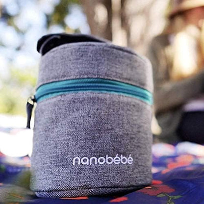 Nanobebe Breastmilk Baby Bottle Deluxe Cooler & Travel Bag with Ice Pack Included. Compact Triple Insulated, Easily attaches to Stroller or Diaper Bag- Grey