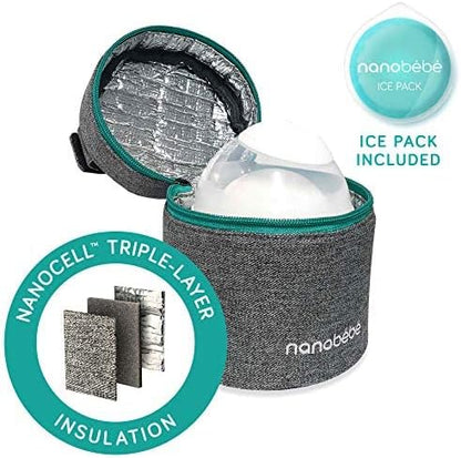 Nanobebe Breastmilk Baby Bottle Deluxe Cooler & Travel Bag with Ice Pack Included. Compact Triple Insulated, Easily attaches to Stroller or Diaper Bag- Grey