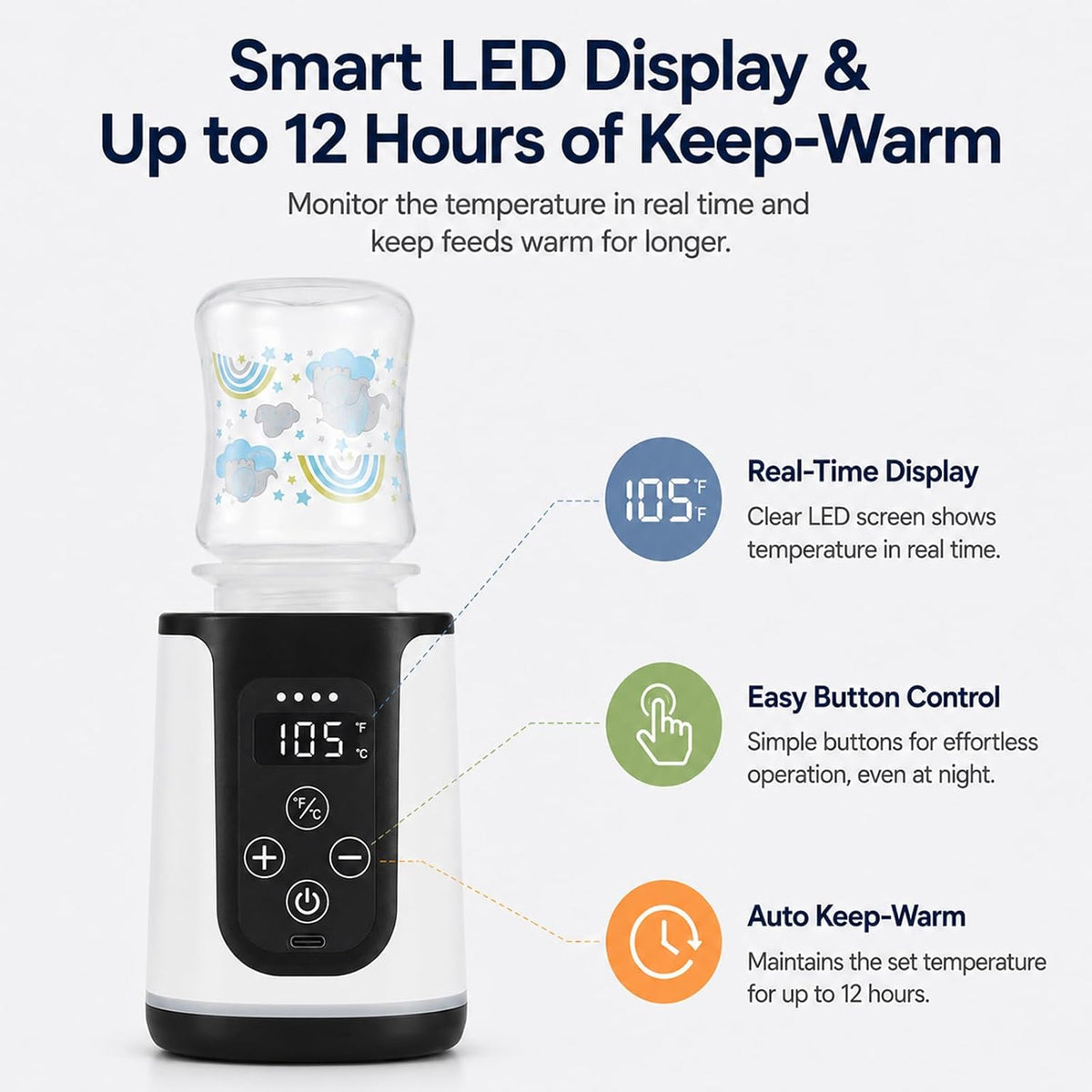 Portable Baby Bottle Warmer - Dual Heating Modes for Breast Milk & Formula Water, Up to 15 Warmings On-the-Go Cordless Quick Heater, Smart LED Screen Constant Temperature Infant Newborn Essentials