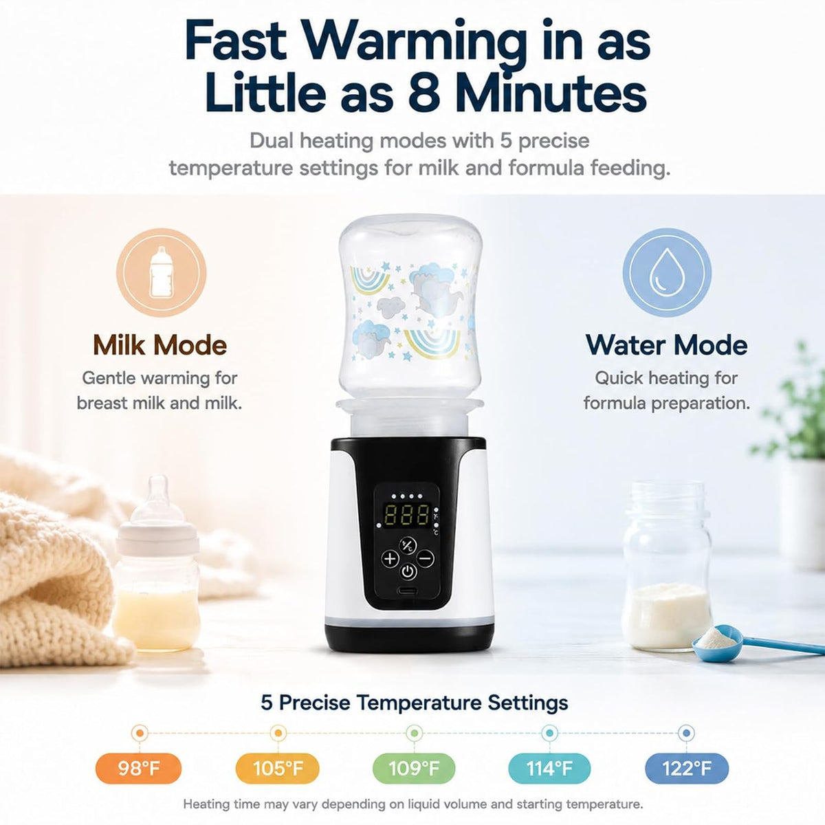 Portable Baby Bottle Warmer - Dual Heating Modes for Breast Milk & Formula Water, Up to 15 Warmings On-the-Go Cordless Quick Heater, Smart LED Screen Constant Temperature Infant Newborn Essentials