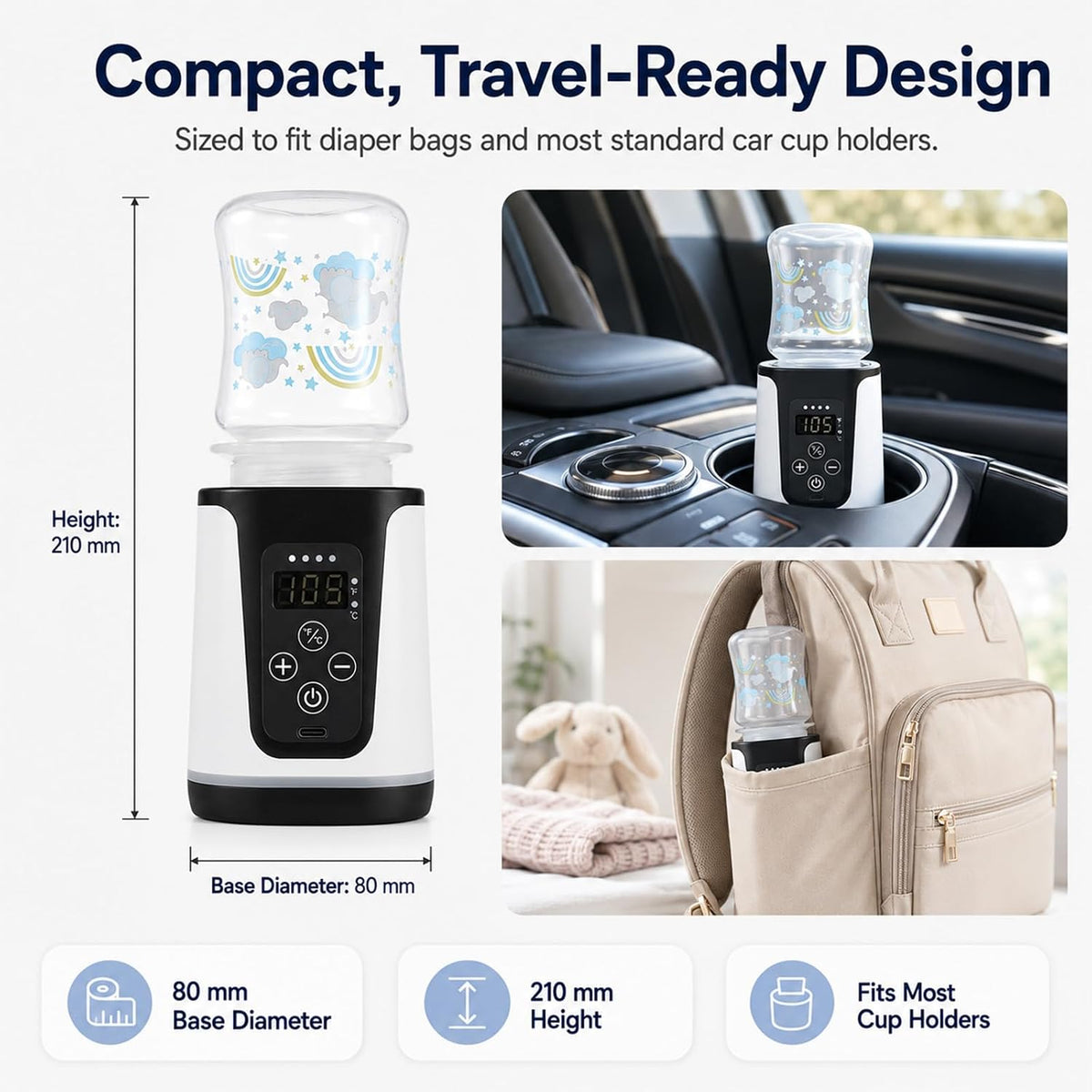 Portable Baby Bottle Warmer - Dual Heating Modes for Breast Milk & Formula Water, Up to 15 Warmings On-the-Go Cordless Quick Heater, Smart LED Screen Constant Temperature Infant Newborn Essentials
