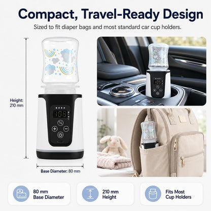 Portable Baby Bottle Warmer - Dual Heating Modes for Breast Milk & Formula Water, Up to 15 Warmings On-the-Go Cordless Quick Heater, Smart LED Screen Constant Temperature Infant Newborn Essentials