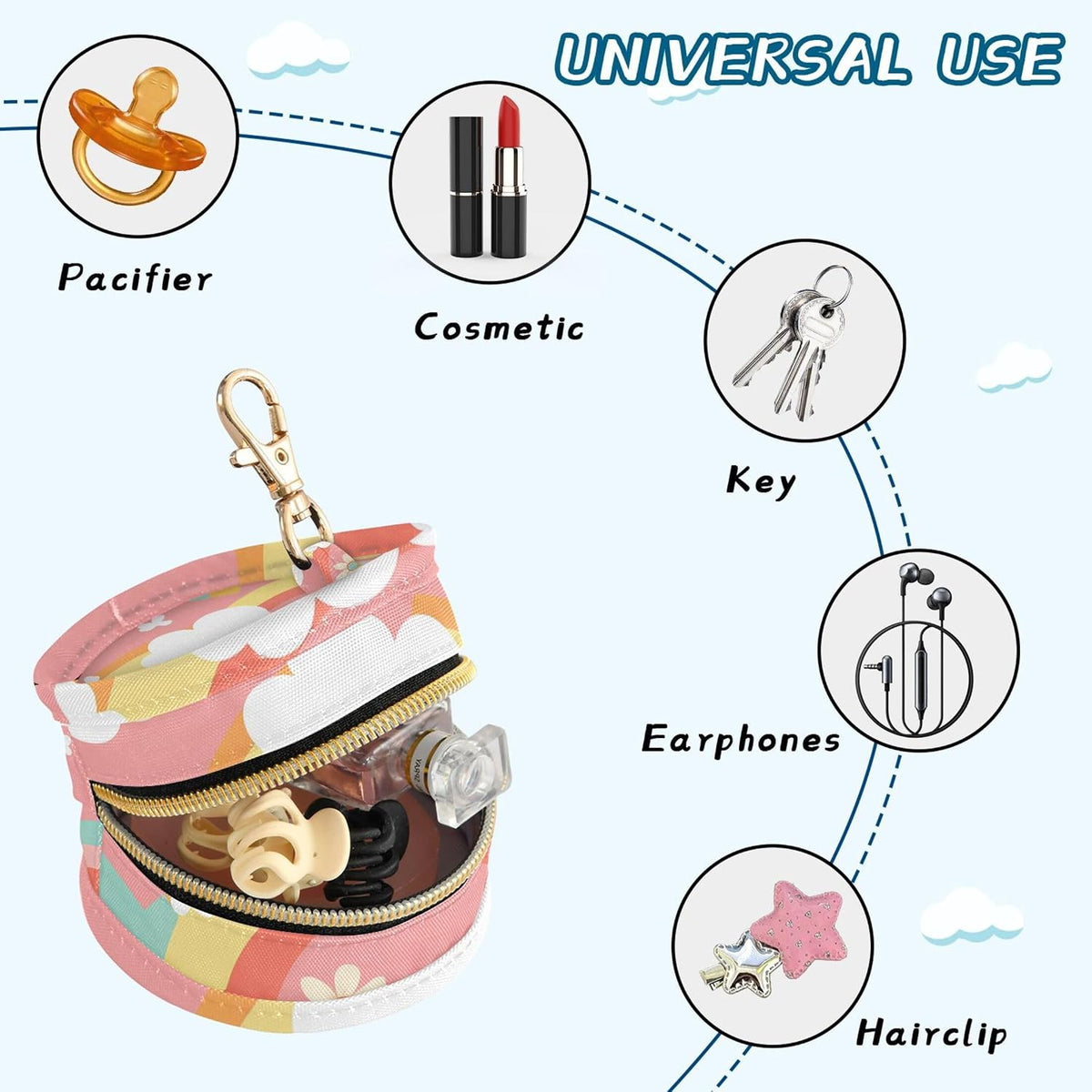 Rainbow and Flower Baby Pacifier Holder Case, Dustproof Portable Storage Box for Diaper Bag Purse, Pacifier Storage Container for Boys & Girls