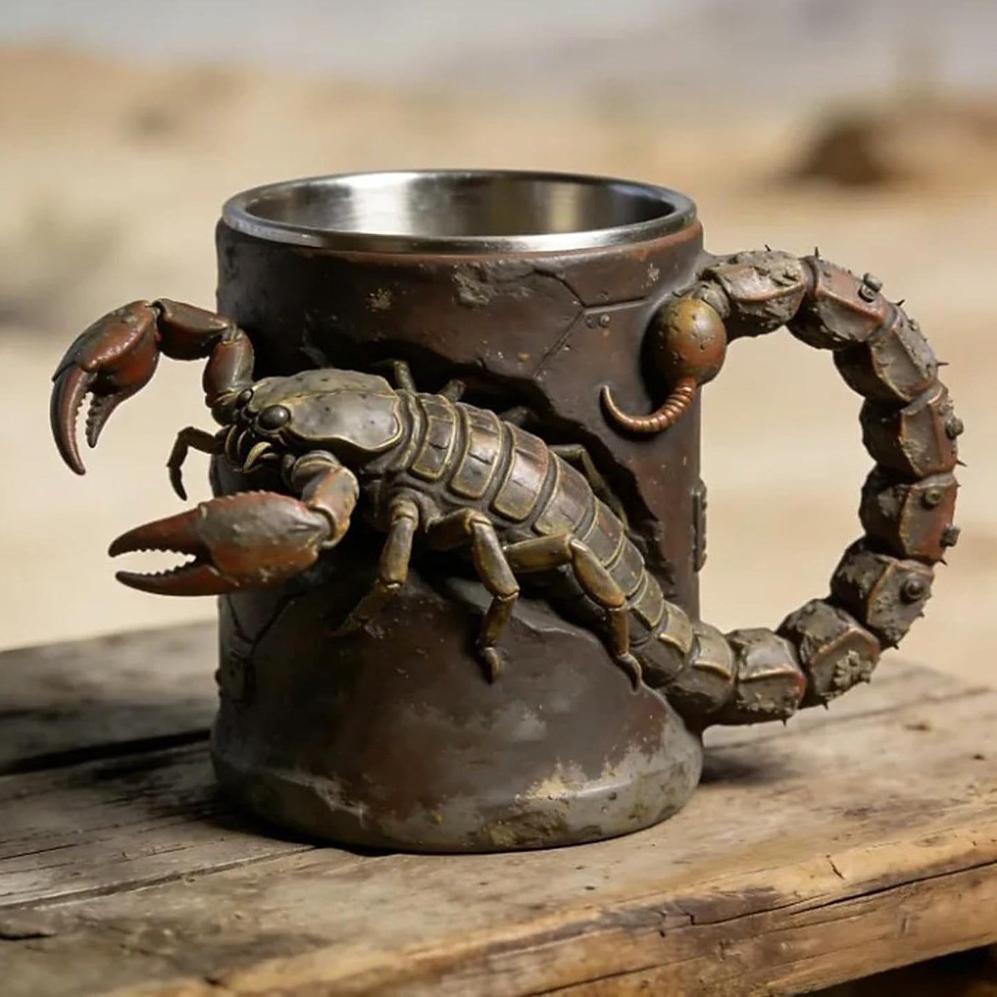 Scorpion Coffee Mug, 3.6in Resin Outer 304 Stainless Steel Liner Large Drinking Cup with Ergonomic Handle, Halloween Office Tea Tumbler, Pack of 1