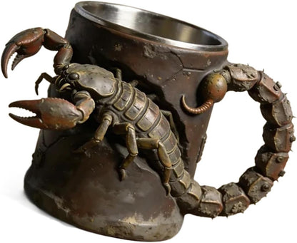 Scorpion Coffee Mug, 3.6in Resin Outer 304 Stainless Steel Liner Large Drinking Cup with Ergonomic Handle, Halloween Office Tea Tumbler, Pack of 1