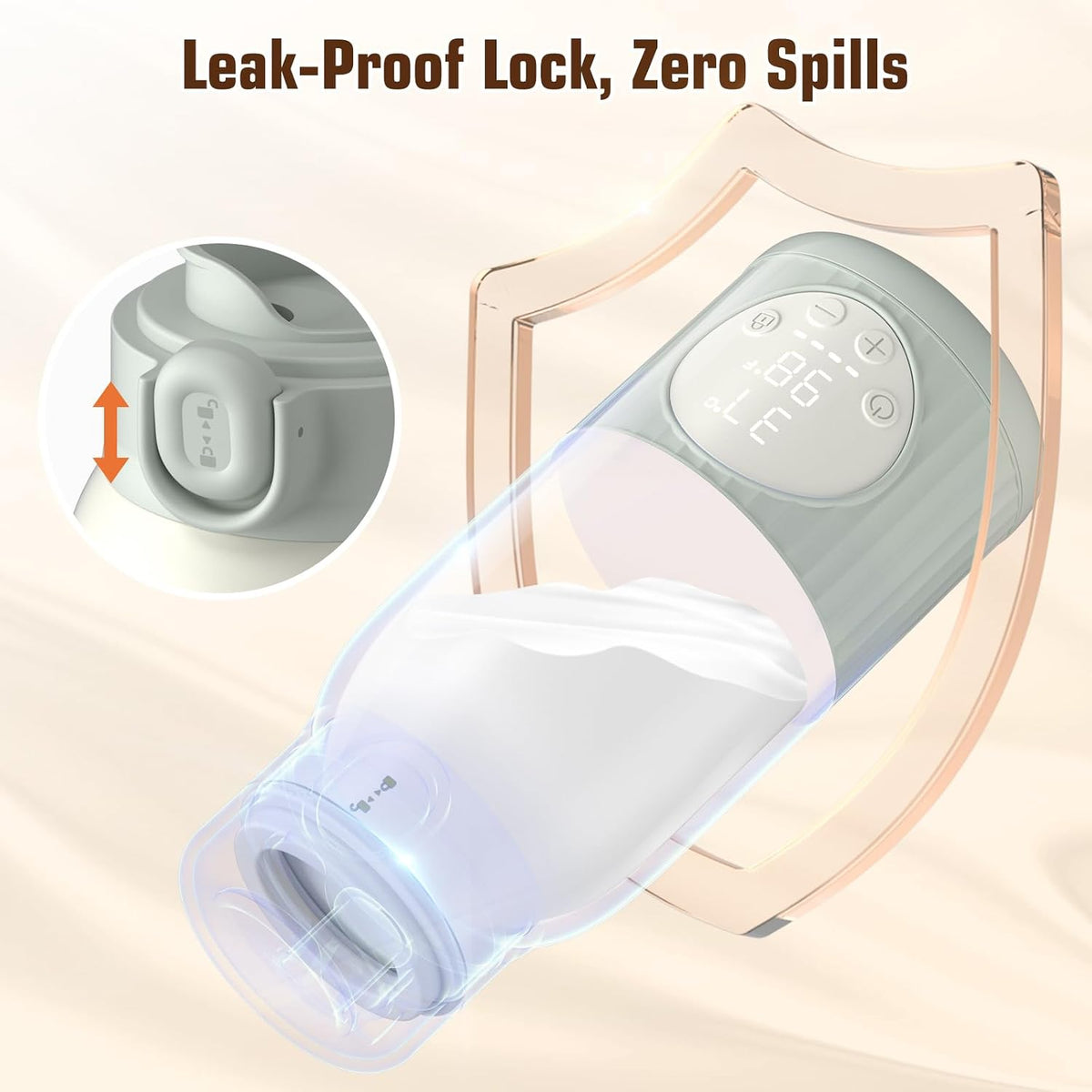 Portable Bottle Warmer for Breast Milk,Formula or Water 13oz Large Capacity,100W Power Fast Warming & Precise Temp Control Baby Milk Warmer for Travel