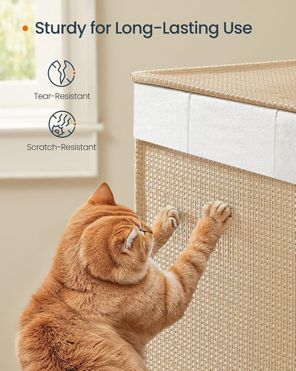 Laundry Hamper with 3 Section, 140 L, Rattan, with Wheels