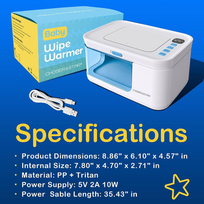 Baby Wipe Warmer and Dispenser Portable Heated Diaper Wipe Heater with Fast Heating, Larger Capacity, and Anti-Dry Out (with Charger Block)