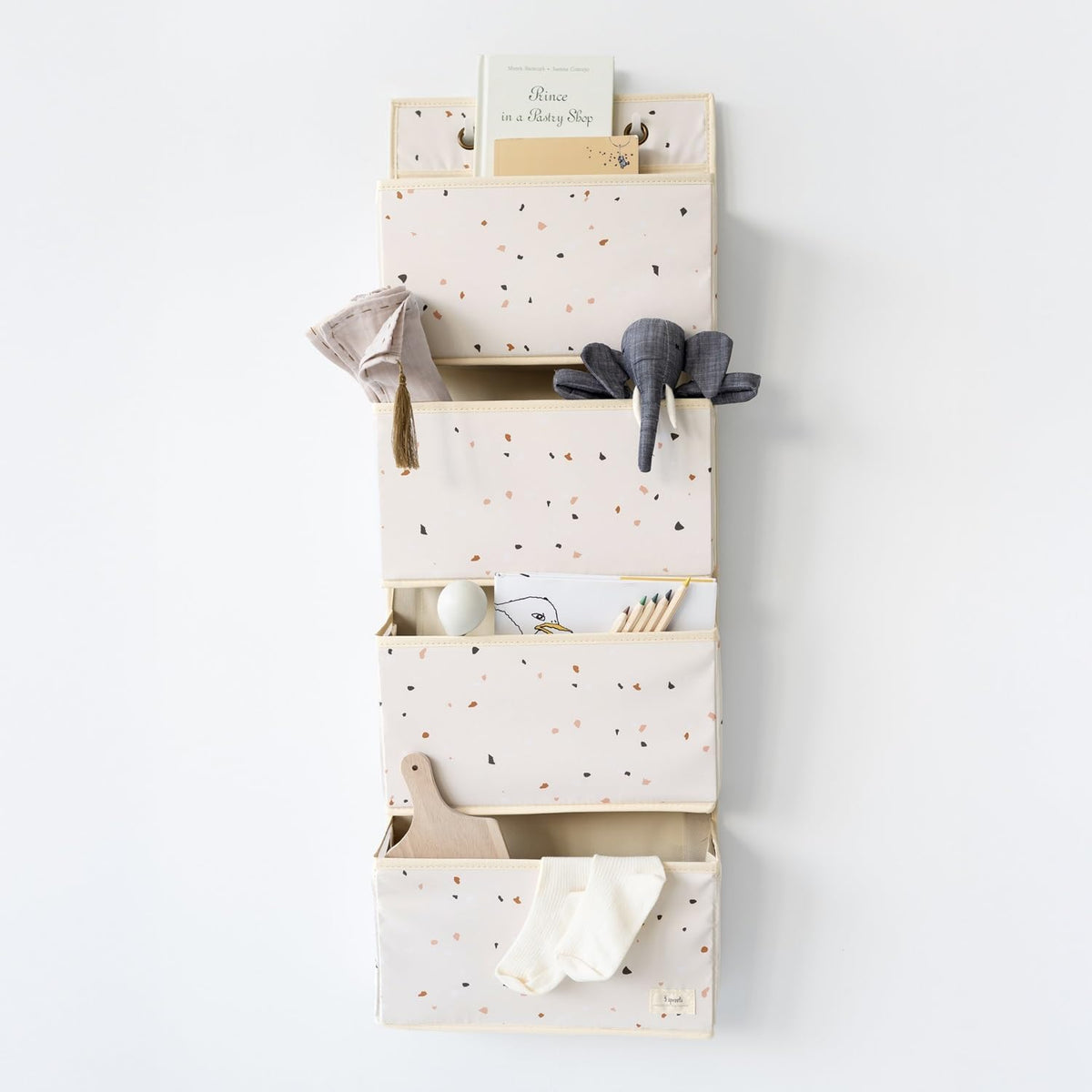 Over Door Organizer, 4 Pockets, Hooks Included, Terrazzo Cream