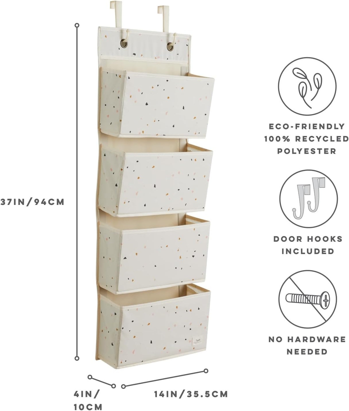 Over Door Organizer, 4 Pockets, Hooks Included, Terrazzo Cream