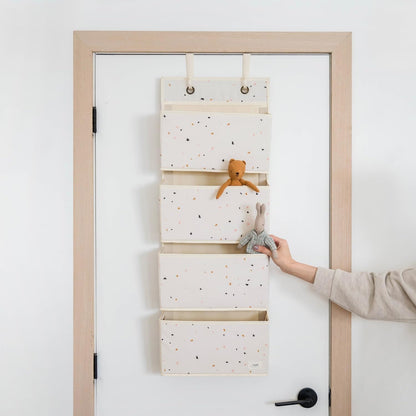 Over Door Organizer, 4 Pockets, Hooks Included, Terrazzo Cream