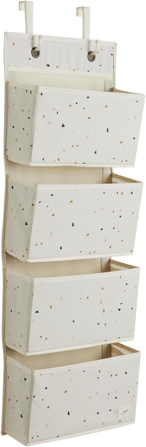Over Door Organizer, 4 Pockets, Hooks Included, Terrazzo Cream
