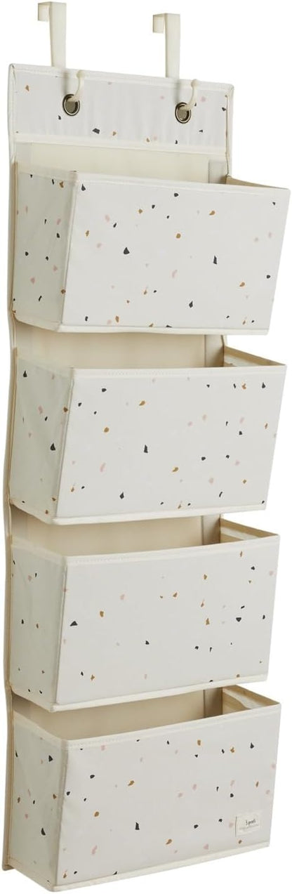 Over Door Organizer, 4 Pockets, Hooks Included, Terrazzo Cream