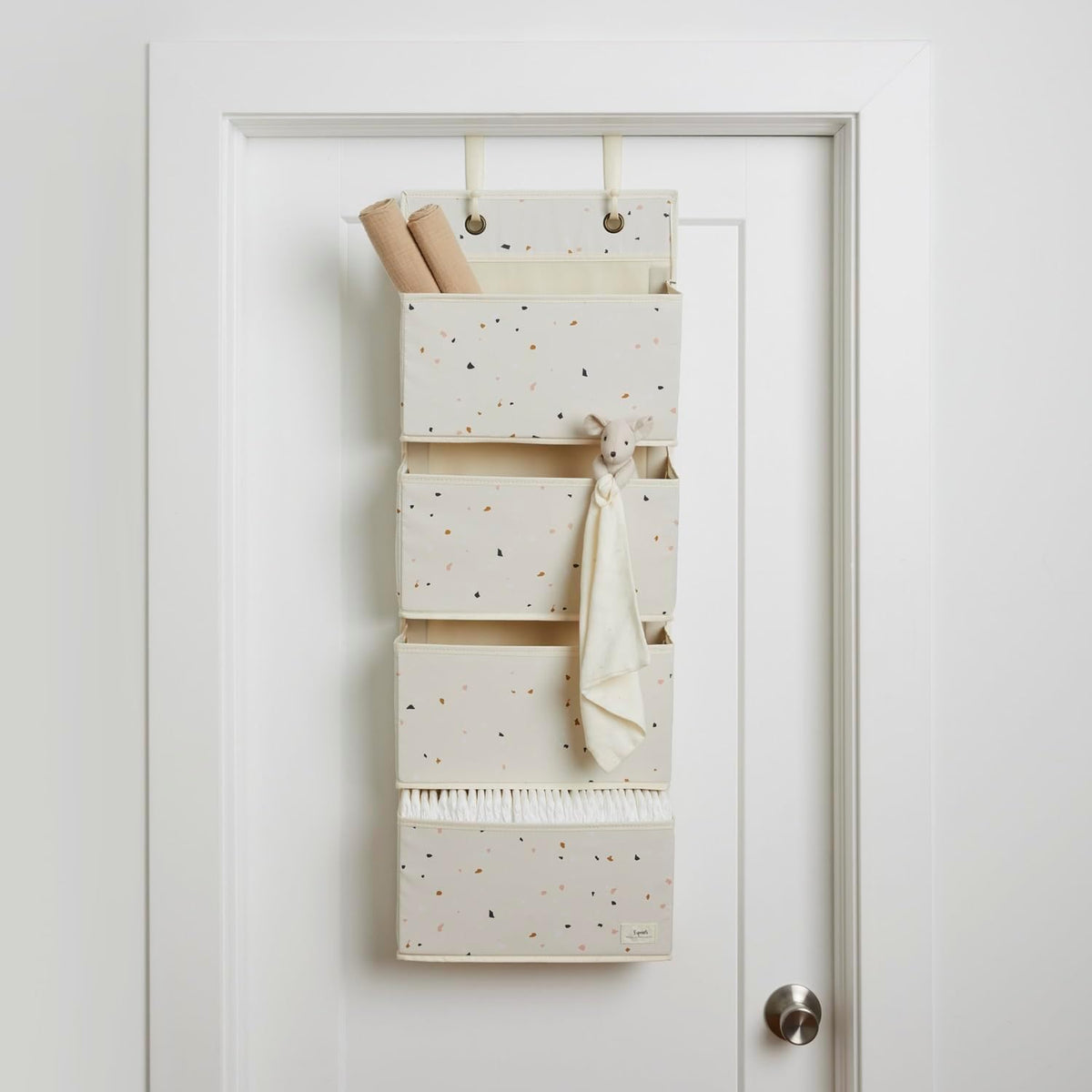 Over Door Organizer, 4 Pockets, Hooks Included, Terrazzo Cream