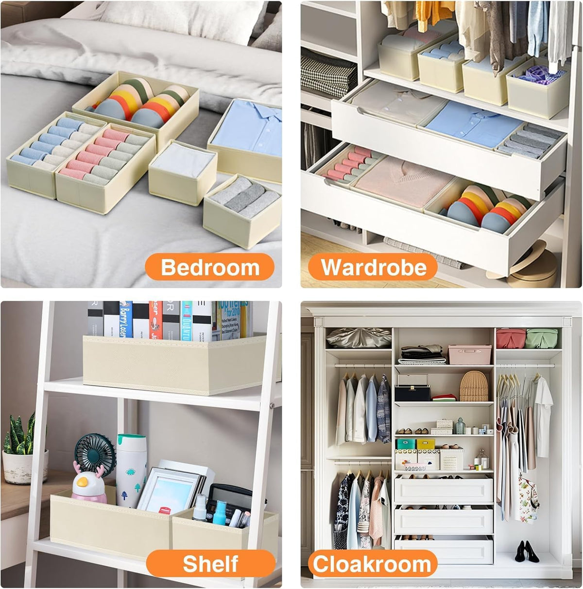 Drawer Organizer Clothes - Foldable Baby Organizers and Storage & Closet Organizers for Bedroom, Closet - Nursery Organization Dresser Dividers for underwear, Sock,Bra, Belt, Tie, Beige