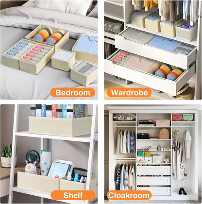 Drawer Organizer Clothes - Foldable Baby Organizers and Storage & Closet Organizers for Bedroom, Closet - Nursery Organization Dresser Dividers for underwear, Sock,Bra, Belt, Tie, Beige