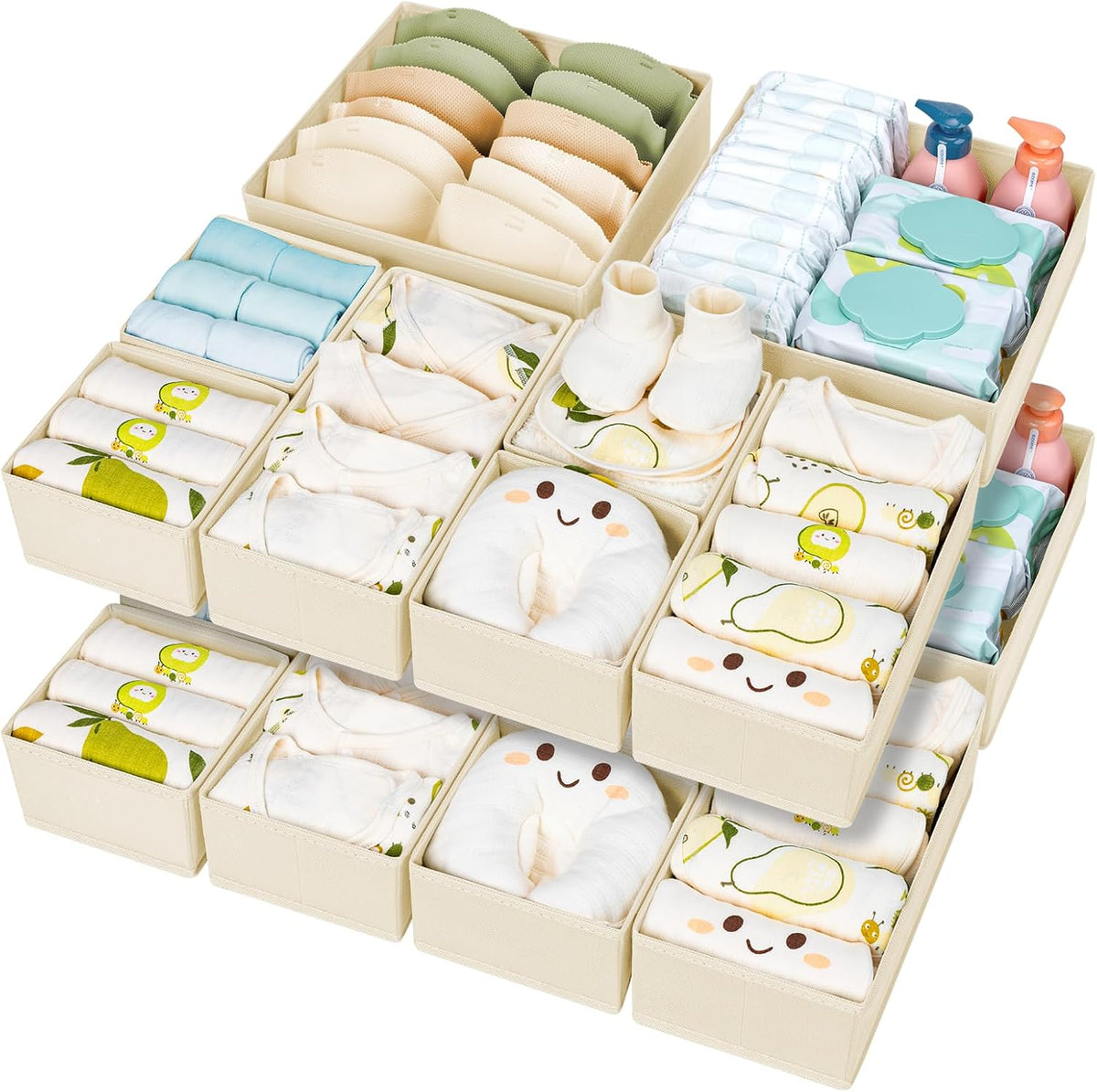 Drawer Organizer Clothes - Foldable Baby Organizers and Storage & Closet Organizers for Bedroom, Closet - Nursery Organization Dresser Dividers for underwear, Sock,Bra, Belt, Tie, Beige