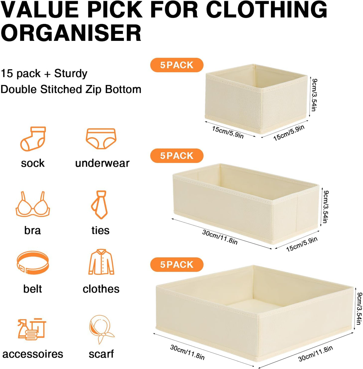 Drawer Organizer Clothes - Foldable Baby Organizers and Storage & Closet Organizers for Bedroom, Closet - Nursery Organization Dresser Dividers for underwear, Sock,Bra, Belt, Tie, Beige