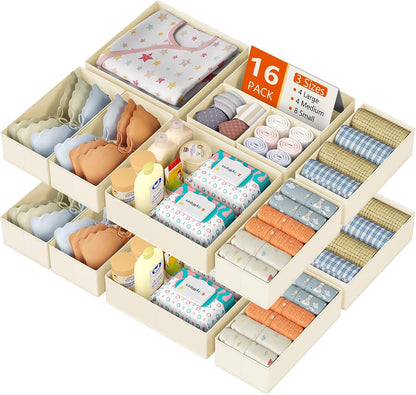Drawer Organizer Clothes - Foldable Baby Organizers and Storage & Closet Organizers for Bedroom, Closet - Nursery Organization Dresser Dividers for underwear, Sock,Bra, Belt, Tie, Beige