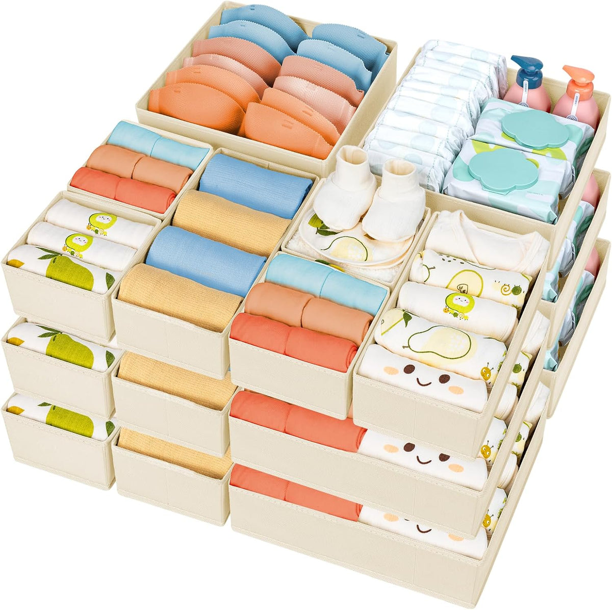 Drawer Organizer Clothes - Foldable Baby Organizers and Storage & Closet Organizers for Bedroom, Closet - Nursery Organization Dresser Dividers for underwear, Sock,Bra, Belt, Tie, Beige