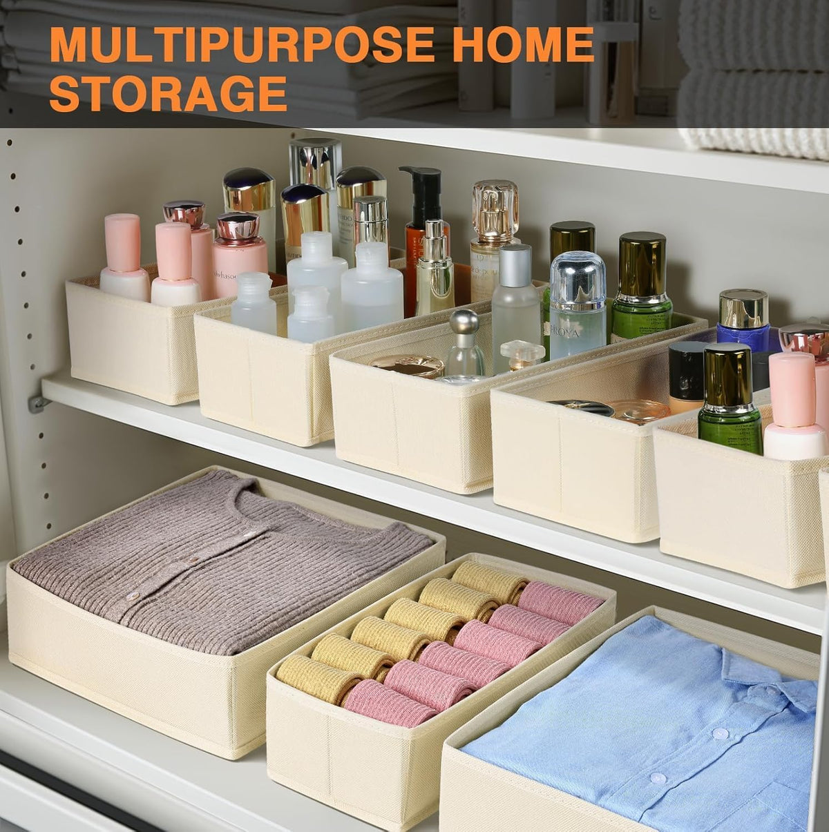 Drawer Organizer Clothes - Foldable Baby Organizers and Storage & Closet Organizers for Bedroom, Closet - Nursery Organization Dresser Dividers for underwear, Sock,Bra, Belt, Tie, Beige