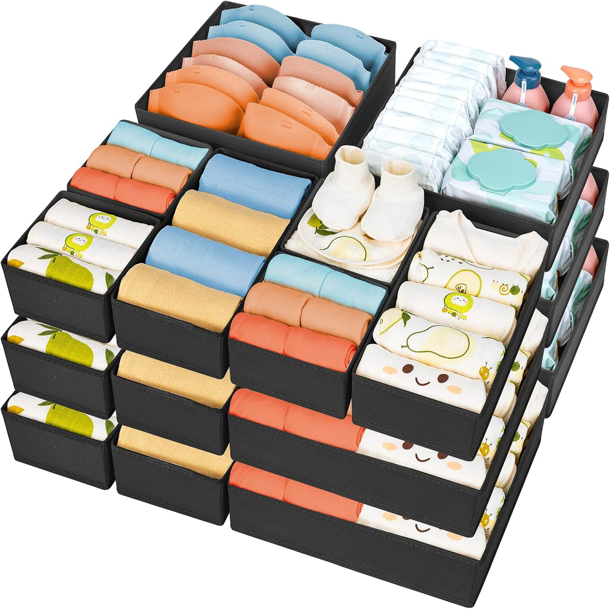 Drawer Organizer Clothes - Foldable Baby Organizers and Storage & Closet Organizers for Bedroom, Closet - Nursery Organization Dresser Dividers for underwear, Sock,Bra, Belt, Tie, Beige