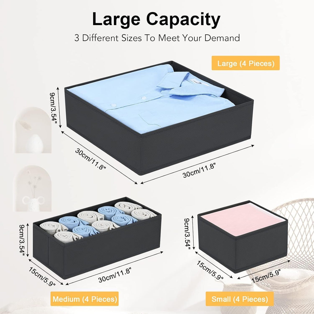 Drawer Organizer Clothes - Foldable Baby Organizers and Storage & Closet Organizers for Bedroom, Closet - Nursery Organization Dresser Dividers for underwear, Sock,Bra, Belt, Tie, Beige