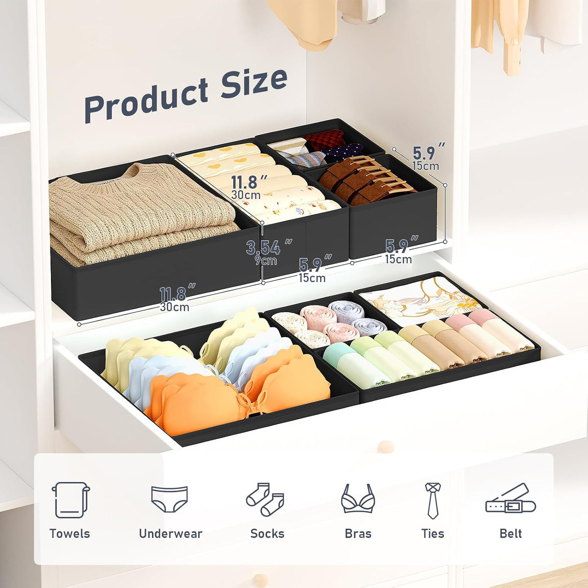 Drawer Organizer Clothes - Foldable Baby Organizers and Storage & Closet Organizers for Bedroom, Closet - Nursery Organization Dresser Dividers for underwear, Sock,Bra, Belt, Tie, Beige