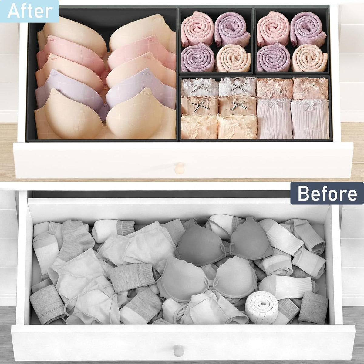 Drawer Organizer Clothes - Foldable Baby Organizers and Storage & Closet Organizers for Bedroom, Closet - Nursery Organization Dresser Dividers for underwear, Sock,Bra, Belt, Tie, Beige
